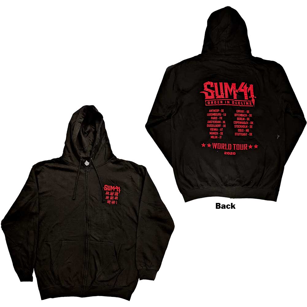 Sum 41 Unisex Zipped Hoodie: Order In Decline Tour 2020 (Back Print) (Ex-Tour) Ritshoodie