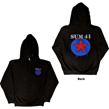 Sum 41 Unisex Zipped Hoodie: Star Logo (Back Print) (Ex-Tour) Ritshoodie