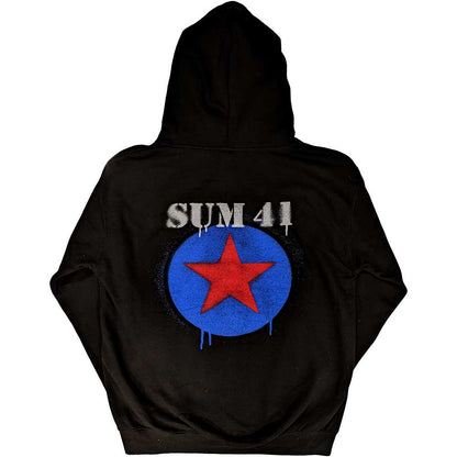 Sum 41 Unisex Zipped Hoodie: Star Logo (Back Print) (Ex-Tour) Ritshoodie