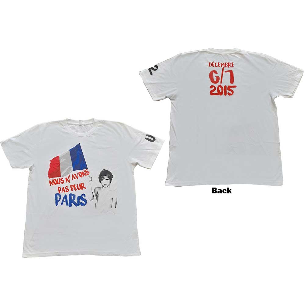 U2 Unisex T-Shirt: Paris 2015 Nous N'Avons Pas Peur (Back Print) (Ex-Tour) T-Shirt
