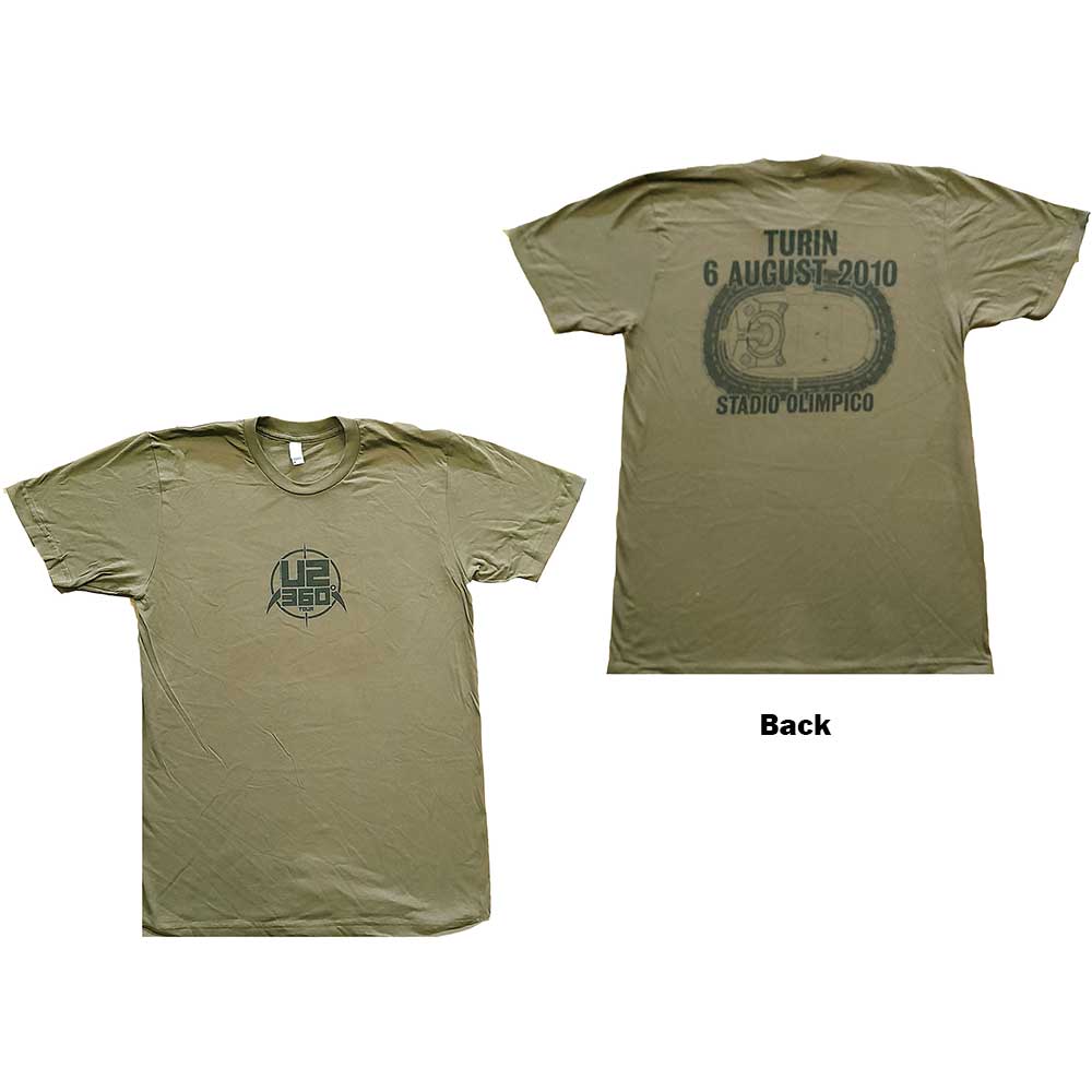 U2 Unisex T-Shirt: 360 Degree Tour Turin 2010 (Back Print) (Ex-Tour) T-Shirt