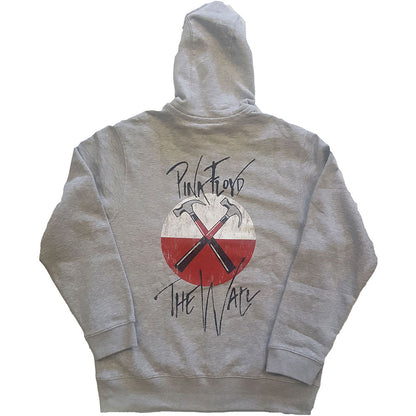 Pink Floyd Unisex Zipped Hoodie: The Wall Faded Hammers Logo (Back Print) Ritshoodie